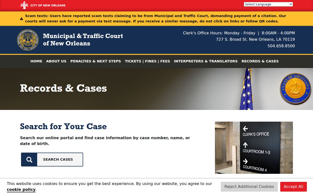 Orleans Parish municipal warrant records: the city court records request requirements for name, date of birth and violation details