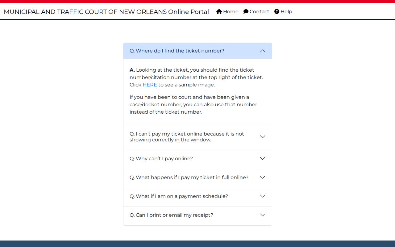 Orleans Parish traffic warrant records: the court payment help page explaining eligibility and plea consequences