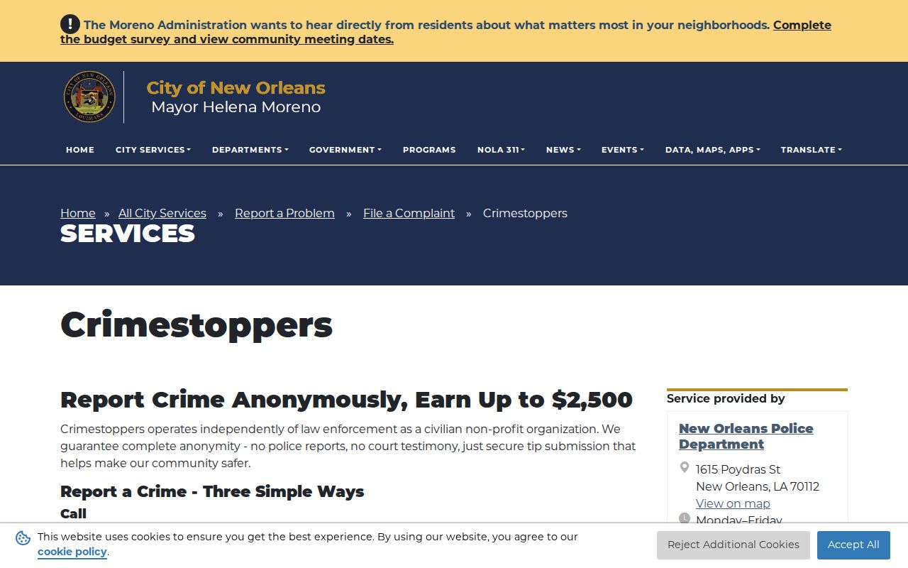 Orleans Parish most wanted records: the Crimestoppers anonymous tip program page and reward statement