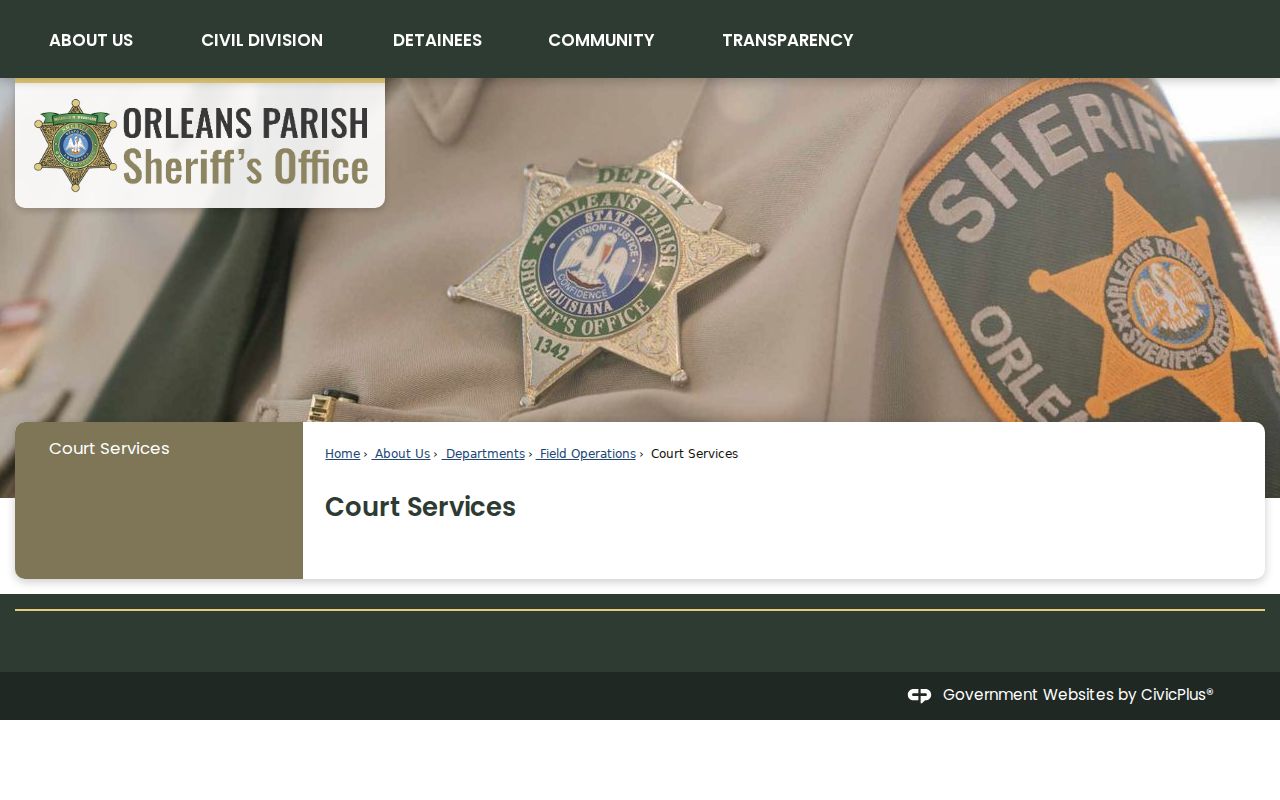 Orleans Parish outstanding warrant records: the sheriff court services page with no public warrant search