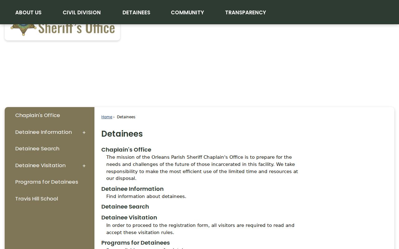 Orleans Parish outstanding warrant records: the custody search page that is not a warrant list